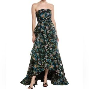 $845 NWT Theia “Alice” Jacquard Strapless Gown in Black and Sapphire Sz 4